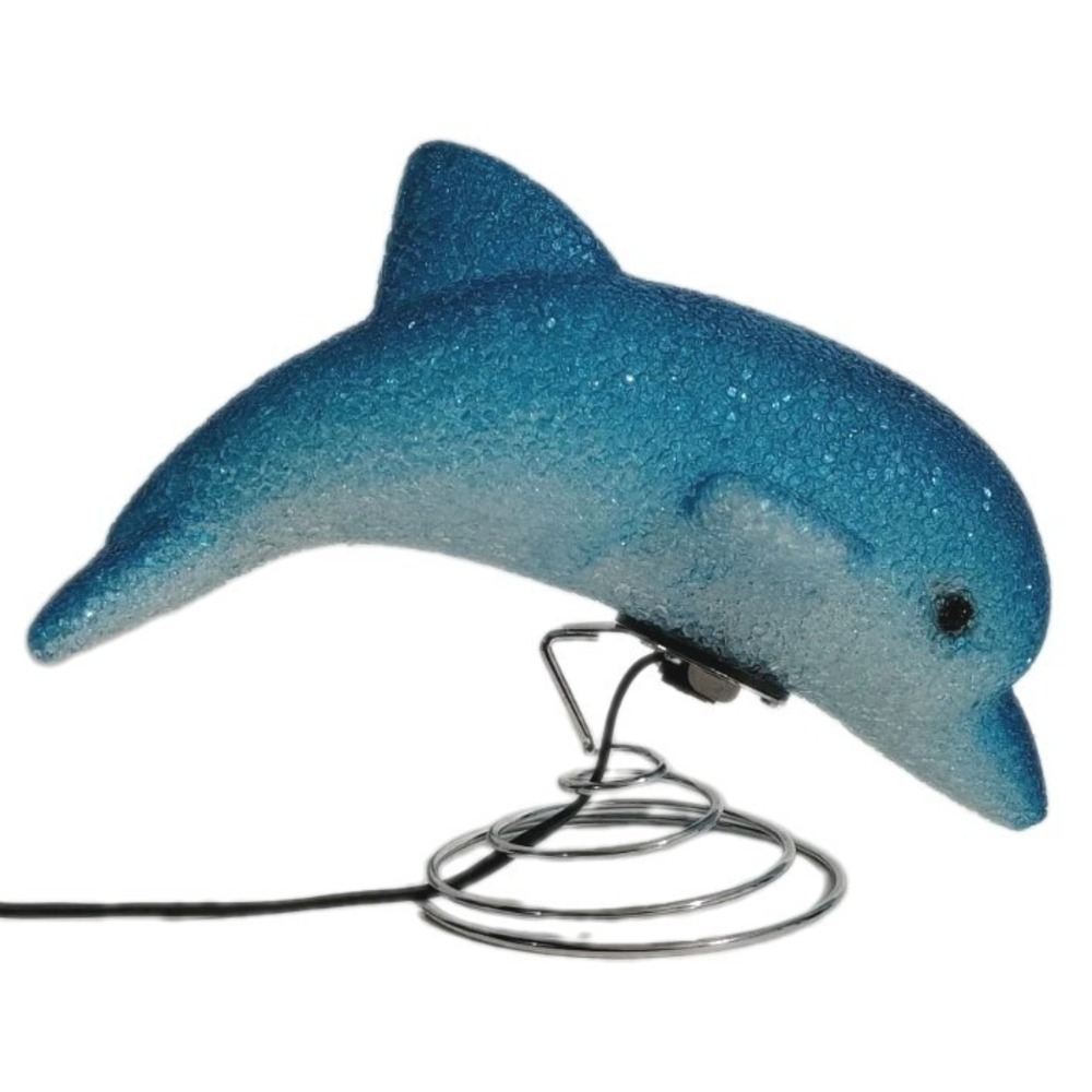 Vintage 1990s Popcorn Blue Dolphin Night Light Table Lamp On Spiral Spring Stand